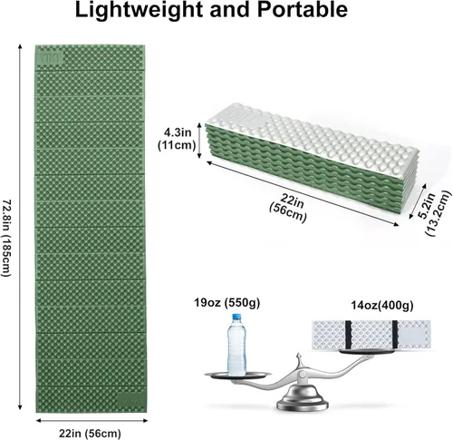 Vista 4 de YIKI - Colchoneta de espuma de celda cerrada para campamento, 72.8 x 22 pulgadas, alfombrilla de dormir de espuma plegable ultraligera con capa