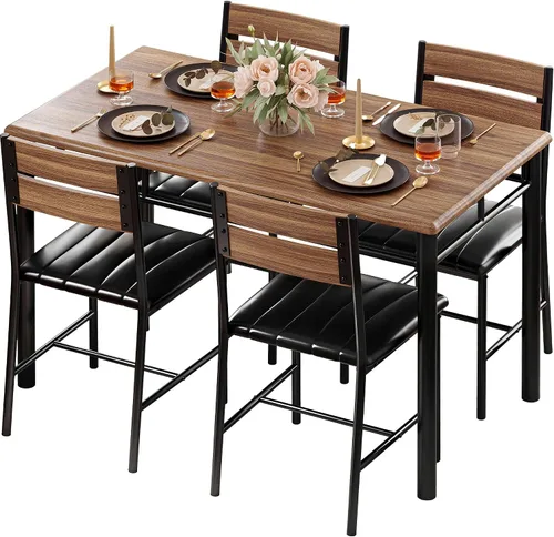 Vista 13 de Juego de mesa de comedor IRONCK para 4, mesa de cocina de madera con sillas tapizadas para cocina y comedor, juego de comedor compacto para espacios