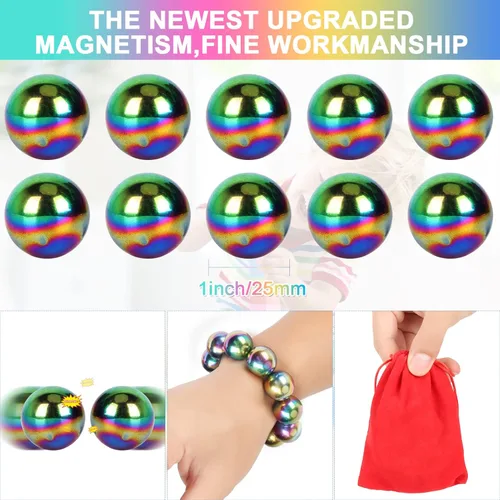 Vista 2 de Kit de 10 piezas de piedras magnéticas de hematita arcoíris, imanes redondos pulidos DIY para hogar, oficina, cocina, kit científico educativo