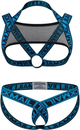JOCKMAIL Arnés de fitness para hombre con correa de hombro para hombre, ropa interior elástica cómoda y suspensorio 905+299azul