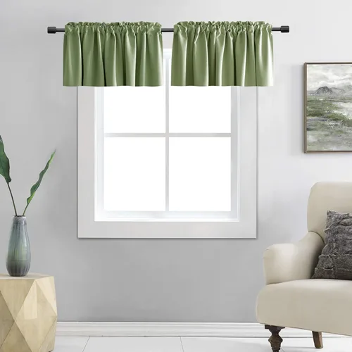 Vista 8 de DONREN Cenefas opacas de ventana de 12 pulgadas de largo para loft, cenefas de cocina aguamarina con bolsillo para barra
