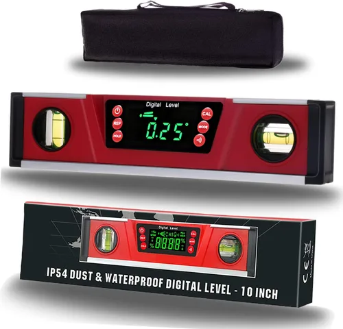 Nivel de torpedo digital de 10 pulgadas y transportador | Imanes de neodimio | Pantalla LED brillante | Base magnética V-GROOVE | Nivel inteligente