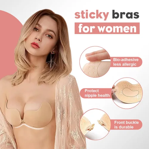 Vista 2 de Paquete de 2 fundas adhesivas para pezones, brasier adhesivo sin tirantes para mujer, brasier invisible reutilizable sin espalda
