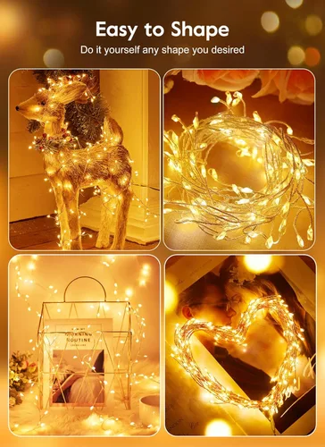 Vista 4 de Luces de Navidad de Hadas Operadas por USB, 10 Pies 120 LEDs Luces de Racimo Parpadeantes con 8 Modos y Control Remoto, Luces de Cadena de Alambre
