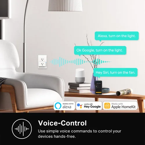 Vista 5 de Kasa Smart Enchufe Mini de 15 A, compatible con Apple HomeKit, toma inteligente que funciona con Siri, Alexa y Google Home, certificado UL, control