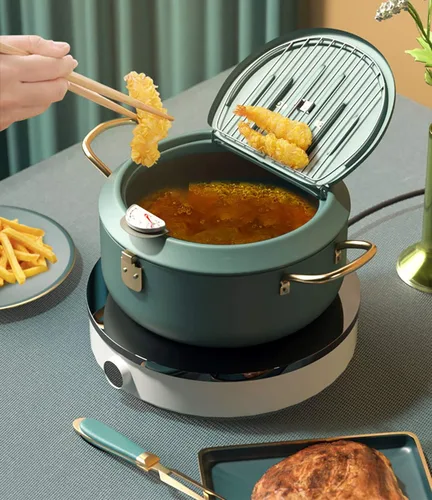 Vista 8 de Freidora profunda japonesa para tempura con termómetro en Fahrenheit 2.3L - Freidora de aceite de acero al carbono antiadherente