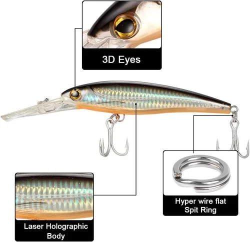 Vista 5 de Dr.Fish Señuelos de pesca surtidos, de 5 pulgadas. Señuelos con diseño de peces pequeños, con anzuelo, para peces de agua dulce o salada. Señuelos