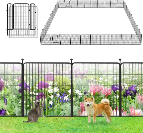 Vista 19 de Valla de Jardín con Puerta Cercado de Metal para Patio, 32 pulgadas x 23 pies 10 Paneles de Valla Sin Excavación Paneles de Valla Temporal