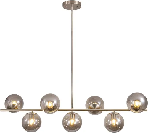 Vista 11 de KCO Iluminación - Lámpara de techo con 7 luces, globo de cristal transparente, candelabro Sputnik, estilo mid century modern, lámpara colgante