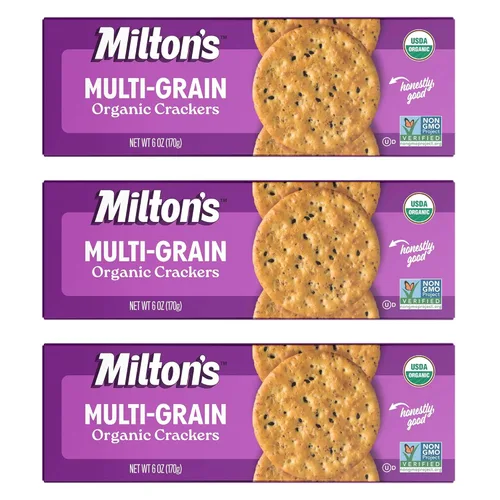 Milton's Galletas orgánicas, multigrano, certificado orgánico, proyecto verificado sin OMG, Kosher, hechas con 4 granos enteros y 3 semillas,