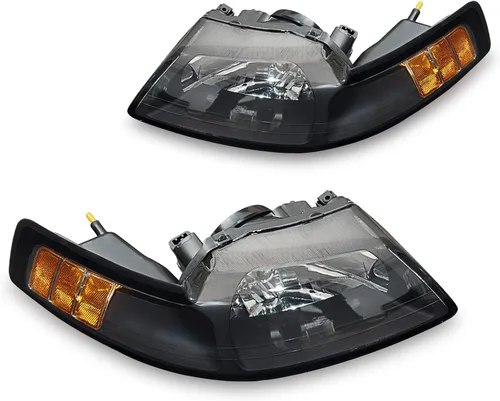 DWVO Conjunto de faros delanteros compatible con faros Ford Mustang 99 00 01 02 03 04 1999-2004 (carcasa negra)