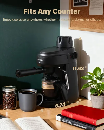 Vista 7 de SHARDOR Máquina de café expreso de 3.5 bares, cafetera compacta de 4 tazas con espumador de leche, máquina de capuchino de precalentamiento de 800 W