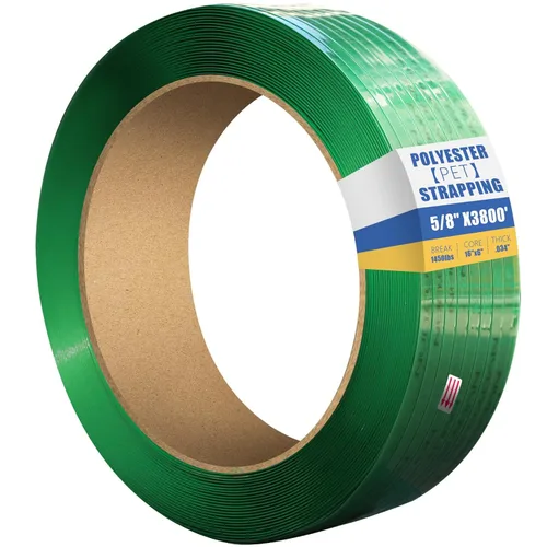 Vista 15 de 1/2" x.026 poliéster (PET) que ata con correa 330' longitud bobina 770lbs resistencia a la rotura