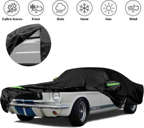 Vista 8 de Funda impermeable para coche Replace para Ford Mustang 1964-1978, 6 capas para todo tipo de clima, funda personalizada Mustang para todo el coche