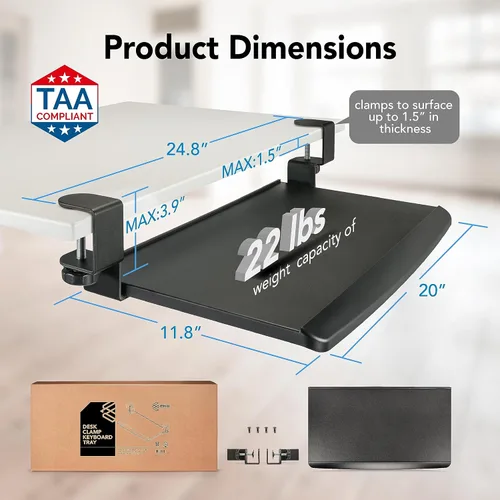 Vista 4 de EHO Bandeja de teclado con abrazadera de escritorio Prime, cajón retráctil deslizante debajo del escritorio, plataforma ergonómica que ahorra