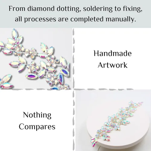 Vista 4 de PEARLY JUN Parches de apliques de cristal con diamantes de imitación para bricolaje, con cuentas, ropa de costura para cinturón de boda