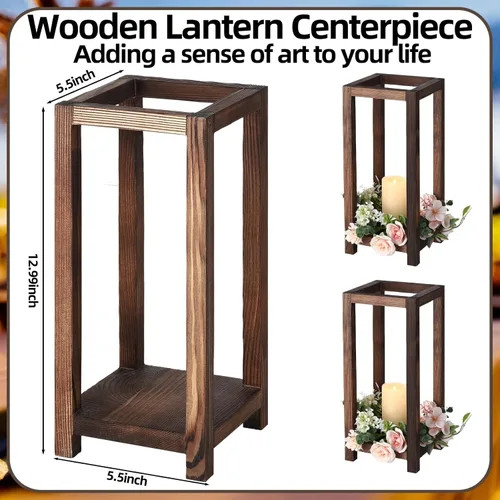 Vista 3 de Qunclay 12 faroles de madera para bodas, candelabros rústicos integrados para decoración de mesa, farol de granja para chimenea y boda