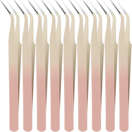 Vista 9 de Honoson 9 pinzas curvadas puntiagudas para manualidades, pinzas de precisión de acero inoxidable con cubierta protectora para diamantes
