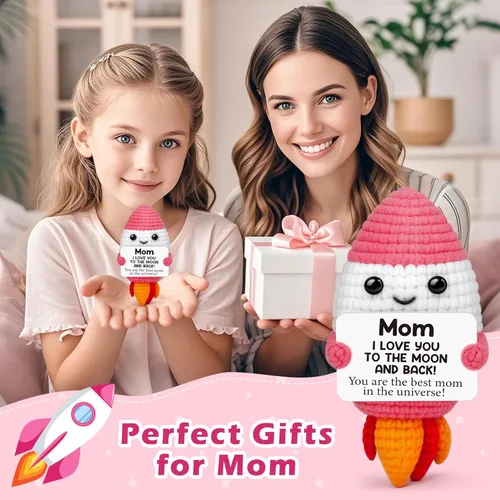 Vista 6 de Divertidos regalos de cohete de ganchillo para mamá, Navidad, cumpleaños, la mejor mamá de parte de hija e hijo, rellenos únicos de calcetines