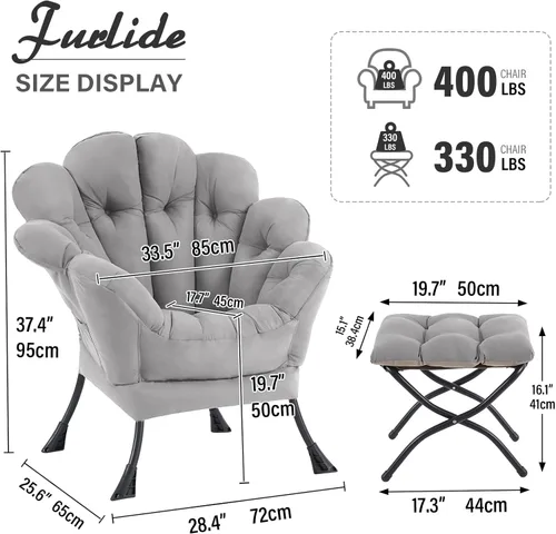 Vista 342 de Silla Lazy con otomana, silla moderna con reposapiés plegable, silla de acento de salón, cómoda silla de lectura para dormitorio, estudio, sala