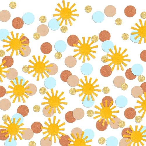 Confeti de sol Here Comes The Son Decoración Baby Shower Niños Decoración de mesa con purpurina Primer Viaje alrededor del Sol Fiesta Temática Azul