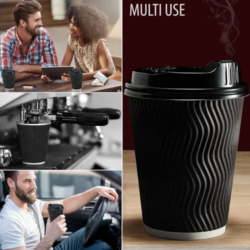 Vista 7 de Primens Tazas de café desechables aisladas con tapas y pajitas de 12 onzas, 100 paquetes, vasos de papel para bebidas calientes, bebidas