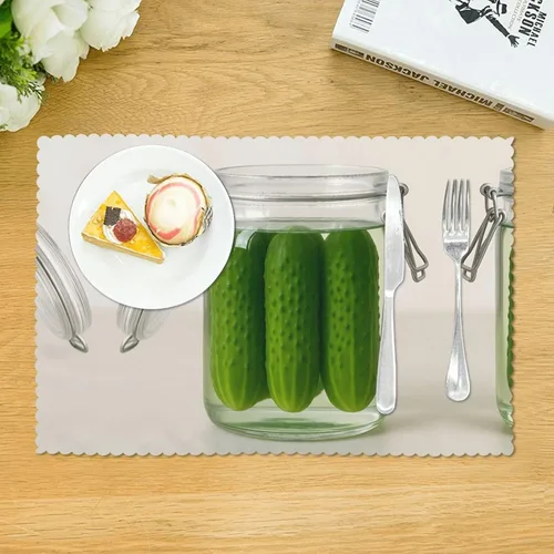 Vista 3 de Rectangular Placemats Set of 4, Heat Resistant Cucumber Printed Kitchen Dining Table Mats