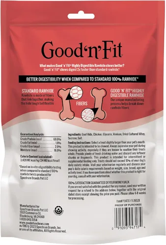 Vista 3 de Good 'n' Fit Twist Sticks hechos con venado real, 15 unidades, trata a tu perro con masticables de cuero crudo de larga duración y altamente