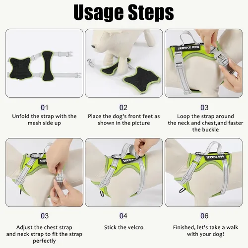 Vista 16 de Demigreat Arnés de perro de servicio, arnés reflectante para perro con 5 parches, arnés Oxford suave ajustable para mascotas, malla de capa