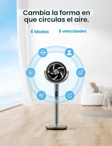 Vista 3 de Dreo Ventilador inteligente para dormitorio, ventiladores de pie oscilantes omnidireccionales de 120° + 105° con control remoto, ventilador de piso