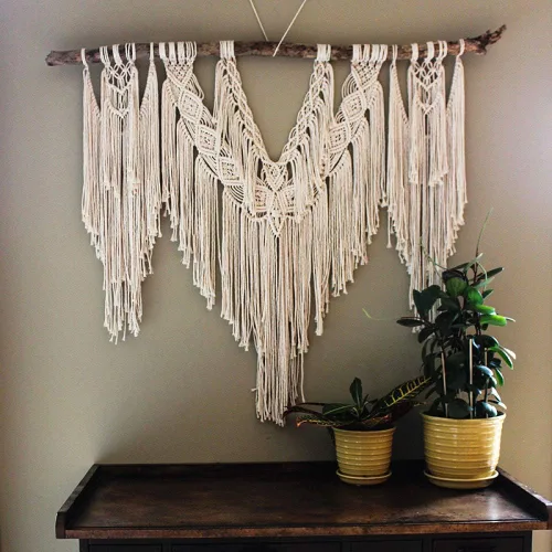 Tapiz de macramé de madera flotante natural para colgar en la pared, diseño de madera de algodón, grande, bohemio, hecho a mano