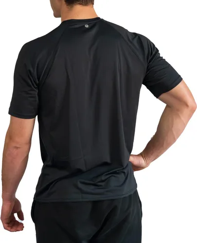 Vista 3 de BUILTCOOL Camisa raglán de cuello redondo para hombre, de secado rápido, absorción de humedad instantánea, protección solar UPF 50