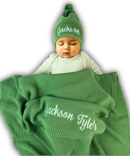 Manta de Bebé Personalizada, 100% Algodón Orgánico Certificado, Manta Envolvente Personalizada con Nombre, Mantas de Recepción para Niños y Niñas,