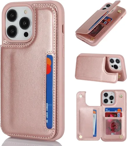 Vista 20 de iCoverCase Funda protectora de piel sintética compatible con iPhone 14 Pro Max con soporte para tarjetas, funda tipo cartera para mujeres y hombres