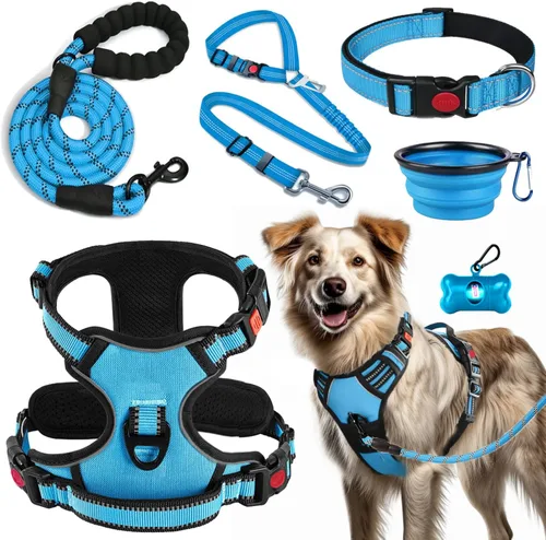 Vista 12 de LOBEVE Arnés Antipull para Perro, Juego de Collar y Correa Incluye Cinturón de Seguridad para Perro, Cuencos Plegables y Dispensador de Bolsas