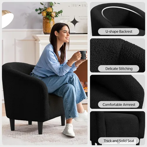 Vista 5 de Topeakmart Silla de barril, silla de acento de sherpa suave, silla auxiliar de club, estilo moderno, asiento profundo, sillón de barril para sala