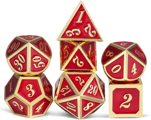Vista 36 de DNDND - Dados de diseño antiguo, 7 dados de metal de latón con caja de metal para juegos de mesa como Dungeons and Dragons