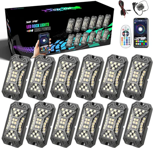 Vista 9 de SUNPIE 4 cápsulas RGBW de luces de roca – Ángulo de haz completo, 30 chips de alta potencia, carcasa de aluminio, almohadillas de montaje incluidas