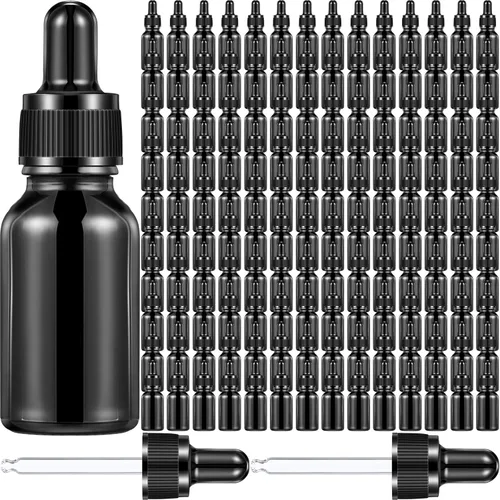 Vista 8 de Tanlade Paquete de 200 botellas cuentagotas oscuras de 0.5 fl oz de 1/2 oz, botellas de vidrio con cuentagotas de tintura marrón con ojo para Ámbar