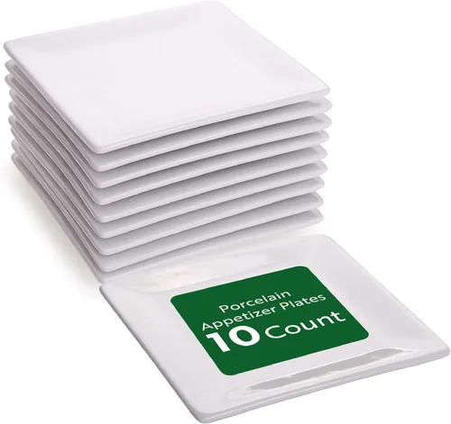 Vista 25 de Restaurantware Platos de Aperitivos de Porcelana de 4 Pulgadas x 4 Pulgadas, 10 Platos Triangulares para Salsas - Aptos para Microondas, Aptos