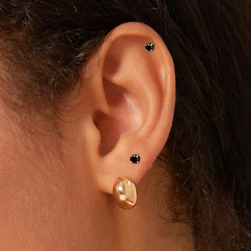 Vista 2 de Aretes pequeños de 3 mm con CZ plano en la parte trasera, aretes pequeños de 14K de oro con tuerca de circonita cúbica para cartílago, hélice