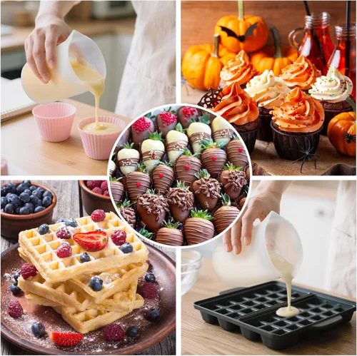 Vista 3 de Palksky Silicone Cups for Melting Chocolate, 4PCS Silicone Measuring Cups with 250 & 350ml Capacity, Reusable Baking Supplies for DIY Chocolate Molds