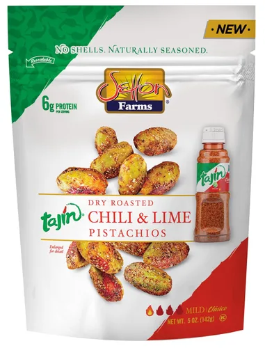 Tajin - Granos de pistacho sazonados | Sin cáscaras | Tajin Clasico Chili Lime | Proyecto verificado sin OMG | Sin gluten | Vegano | Kosher | Bolsa
