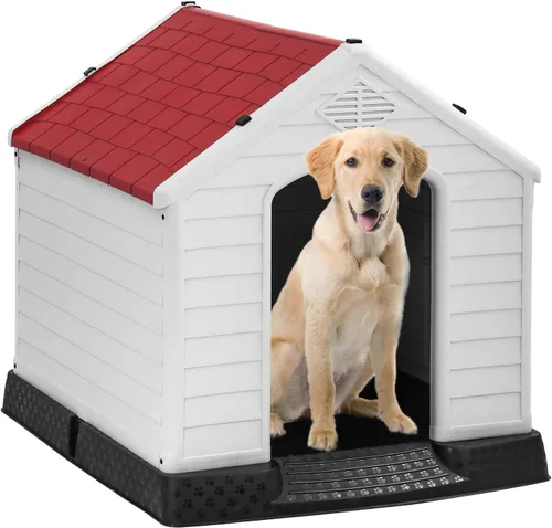 Vista 20 de FDW Casa para Perros Interior Exterior Durable Ventilada Impermeable para Mascotas de Plástico para Perros Pequeños Medianos y Grandes Refugio