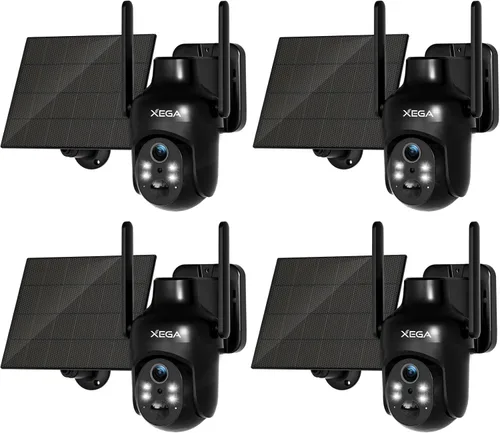 Vista 8 de Xega Cámara de seguridad solar WiFi, cámara IP inalámbrica PTZ HD para exteriores, batería recargable de vigilancia con panel solar