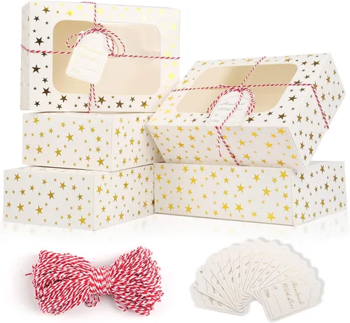 Vista 9 de CHOUNYEE Paquete de 24 cajas para galletas de Navidad (21x15x7 cm), cajas para regalos navideños, cajas de panadería con ventana para intercambio