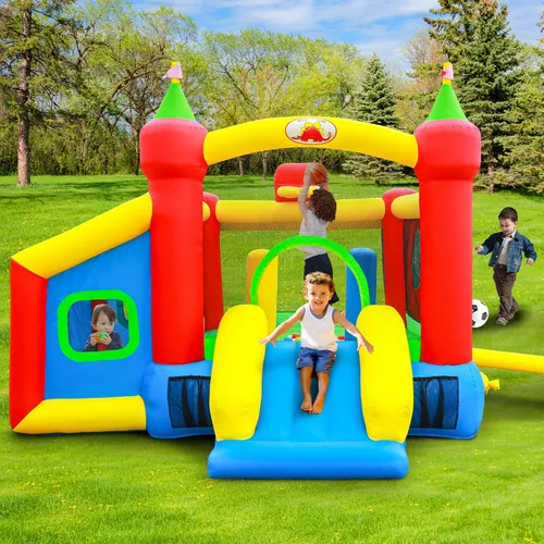 Vista 8 de Casa Inflable para Saltar, Castillo Hinchable con Tobogán y Soplador, Brincolín para Niños con Alberca de Pelotas