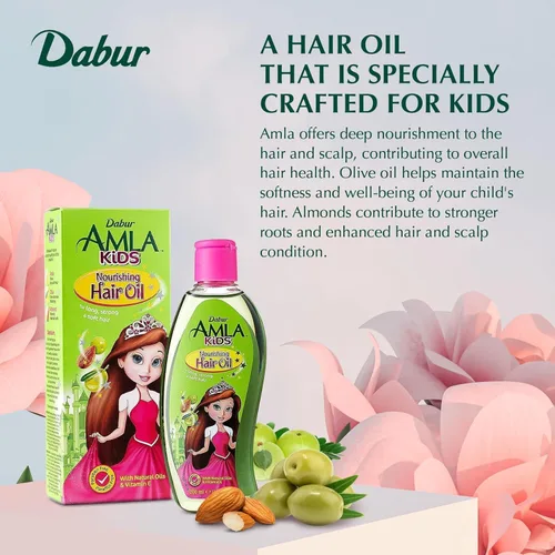 Vista 3 de Dabur Amla - Aceite capilar para niños, aceite nutritivo con extractos de oliva y almendras, fortalece, suaviza y acondiciona, cuidado suave