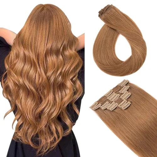 Vista 41 de Extensiones de cabello con clip, cabello humano Remy, extensiones de cabello largo lacio de una pieza con 5 clips, con gancho para colgar
