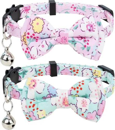 Vista 11 de Collar para Gato Mascota Separable con Campana y Moño Desmontable Ajustable Seguridad para Gatito Cachorro Niña Niño 2 piezas Navidad-A